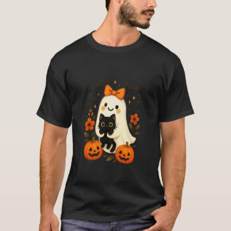 Camiseta Fantasma Lindo con Lazo Sosteniendo Calabazas de G