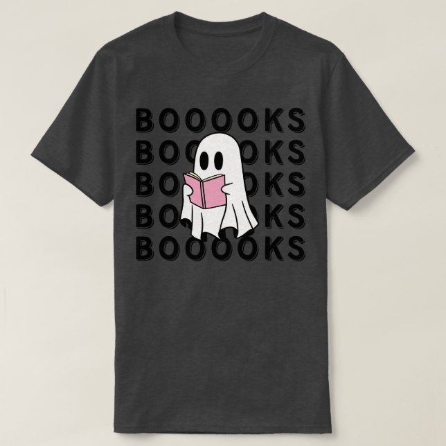 Camiseta Fantasma lindo leyendo un libro rosado (Diseño del anverso)