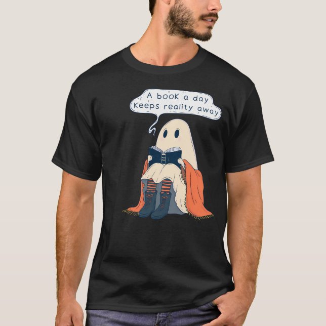 Camiseta Fantasma lindo leyendo un libro - Un libro al día  (Anverso)