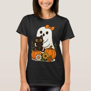 Camiseta Fantasma Lindo Sosteniendo Gato Negro Floral Groov