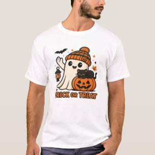 Camiseta Fantasma Lindo y Gato Negro Truco o Trato Clásico 