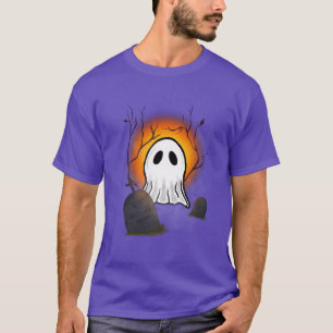 Camiseta Fantasma lunar Naranja de cielo morado en cementer