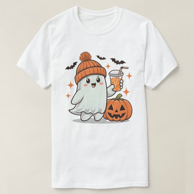 Camiseta Fantasma, Murciélagos, Calabaza Y Bebida, Hallowee (Diseño del anverso)