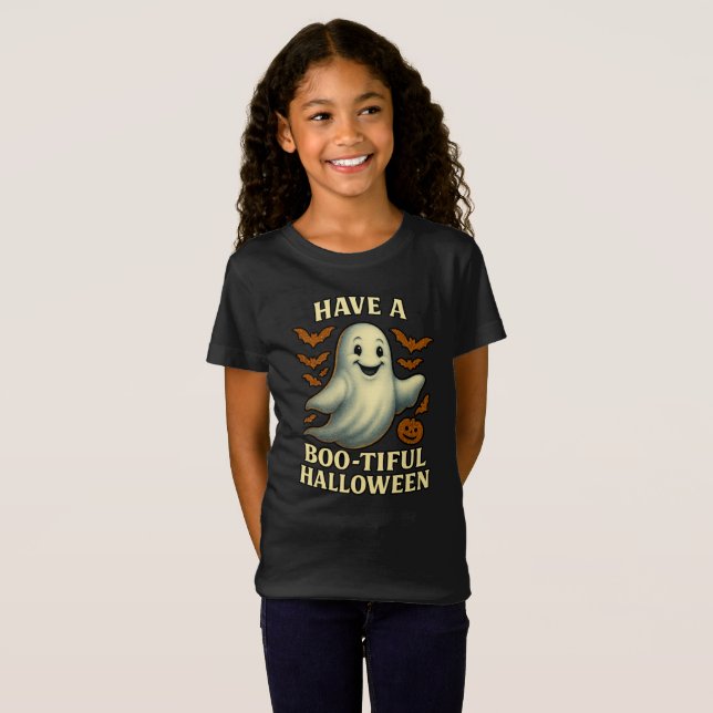 Camiseta Fantasma Purpurinoso "Ten una Halloween espléndida (Anverso completo)
