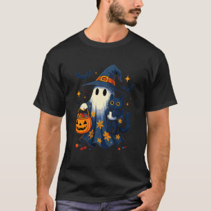 Camiseta Fantasma Retro de Halloween sosteniendo gato tempo