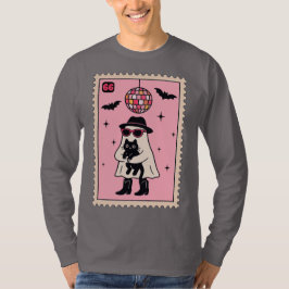 Camiseta Fantasma retro disco con sello de Halloween de gat