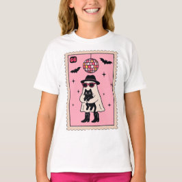 Camiseta Fantasma retro disco con sello de Halloween de gat