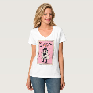 Camiseta Fantasma retro disco con sello de Halloween de gat