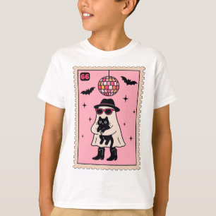 Camiseta Fantasma retro disco con sello de Halloween de gat