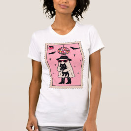 Camiseta Fantasma retro disco con sello de Halloween de gat