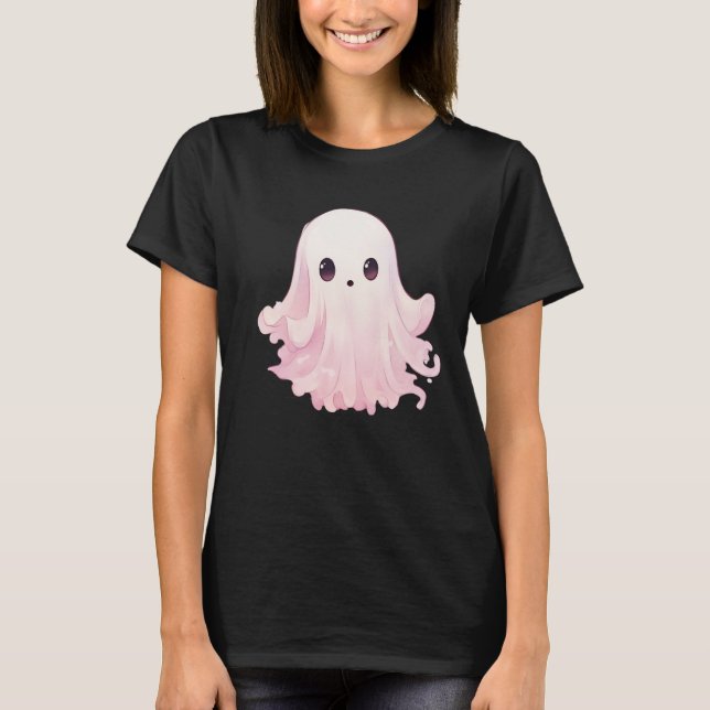 Camiseta Fantasma Rosa Minimalista Simple Halloween Negro (Anverso)