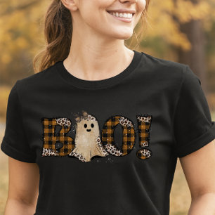 Camiseta Fantasma Rústico Boo Leopardo y Cuadro de Hallowee