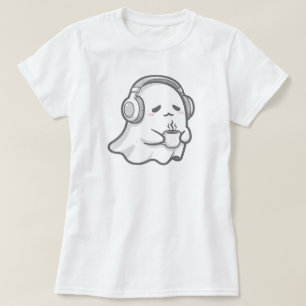 Camiseta Fantasma somnolienta con café   SOLO BLANCO