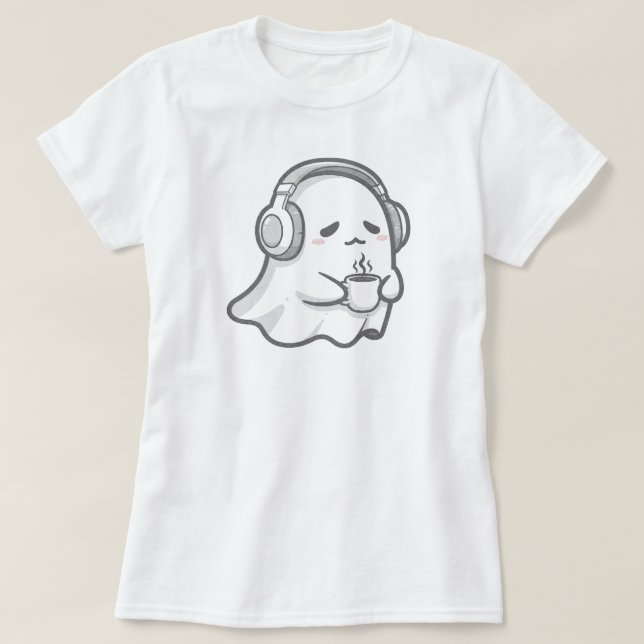 Camiseta Fantasma somnolienta con café | SOLO BLANCO (Diseño del anverso)