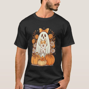 Camiseta Fantasma sosteniendo perro Corgi Floral Retro Hall