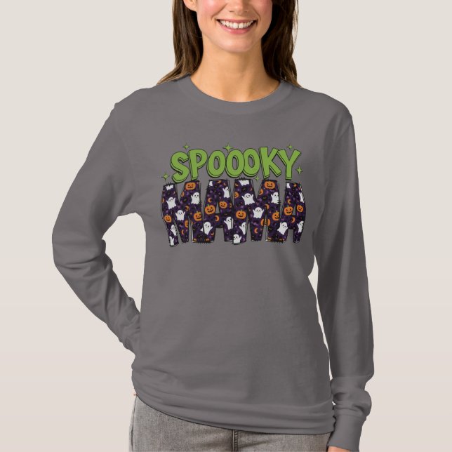 Camiseta Fantasma "SPOOOKY" Tee de manga larga para mujeres (Anverso)