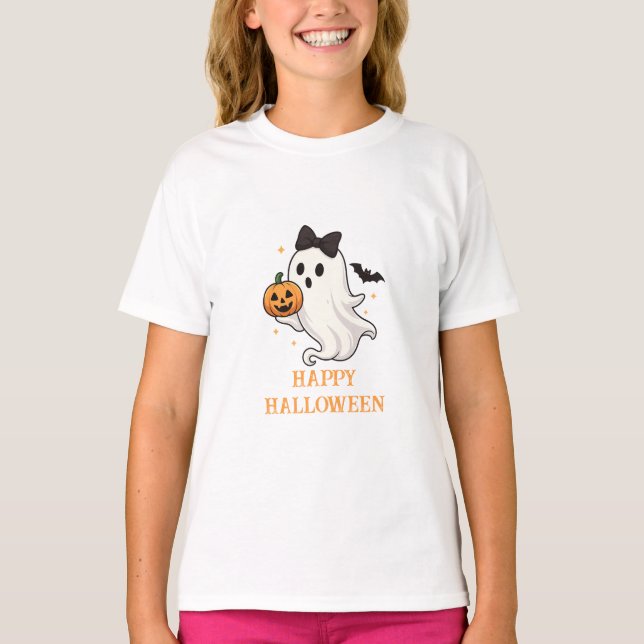 Camiseta Fantasma suave con barba y calabaza | Halloween (Anverso)