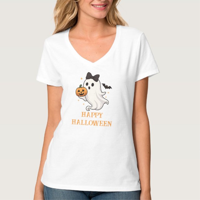 Camiseta Fantasma suave con barba y calabaza | Halloween (Anverso)