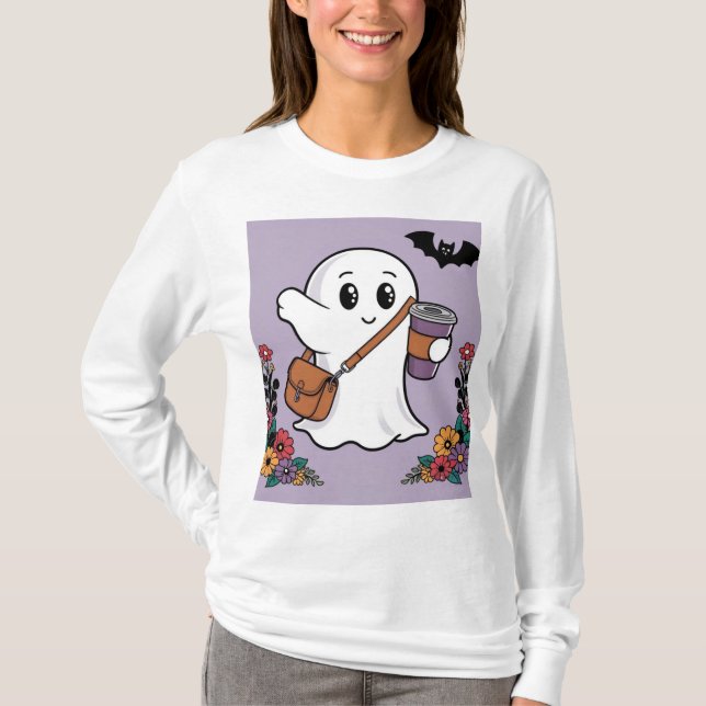 Camiseta Fantasma suave con café y bolso elegante (Anverso)