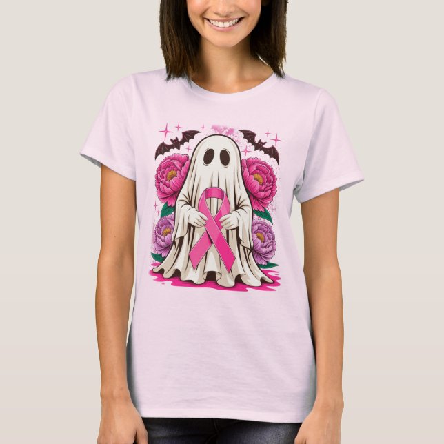 Camiseta Fantasma suave con flores de cinta rosada Cáncer d (Anverso)