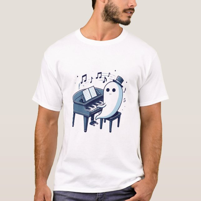Camiseta Fantasma Tocando Piano Divertido (Anverso)