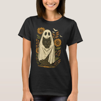 Camiseta Fantasma vintage con arte de gato negro