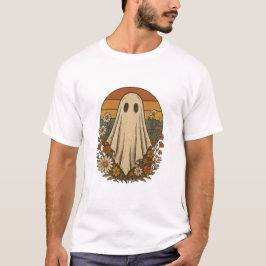 Camiseta fantasma vintage de halloween con floral de otoño