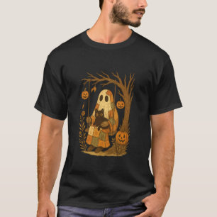 Camiseta Fantasma vintage de Halloween sosteniendo gato neg