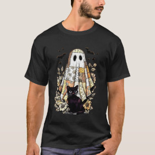 Camiseta Fantasma vintage de Halloween sosteniendo gato neg