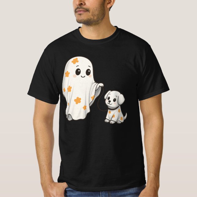 Camiseta Fantasma y cachorro Halloween - traje fantasma a j (Anverso)