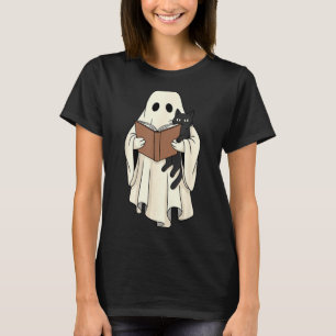 Camiseta Fantasma y gato negro leyendo Halloween