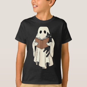 Camiseta Fantasma y gato negro leyendo Halloween