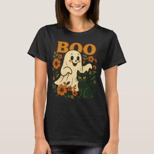 Camiseta Fantasma y gato negro retro de Halloween Vintage