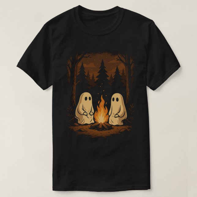 Camiseta Fantasmas cortos alrededor de Fogata Halloween (Diseño del anverso)