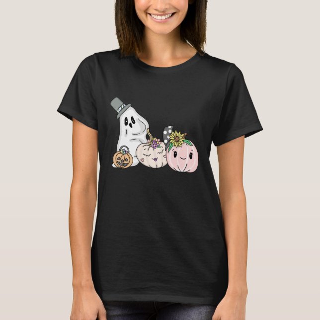 Camiseta Fantasmas y calabazas de boo rosado de Halloween (Anverso)