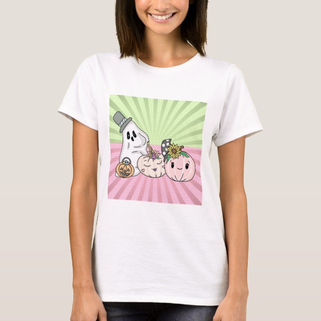 Camiseta Fantasmas y calabazas de boo rosado de Halloween (Anverso)