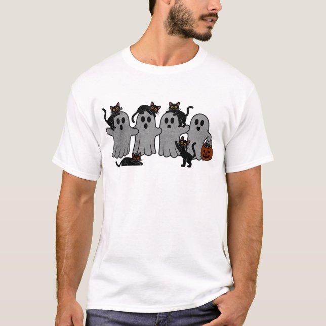 Camiseta Fantasmas y gatos negros adorables lencería de Hal (Anverso)
