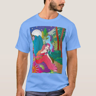 Camiseta Fantástica escena nocturna de unicornio y hada en