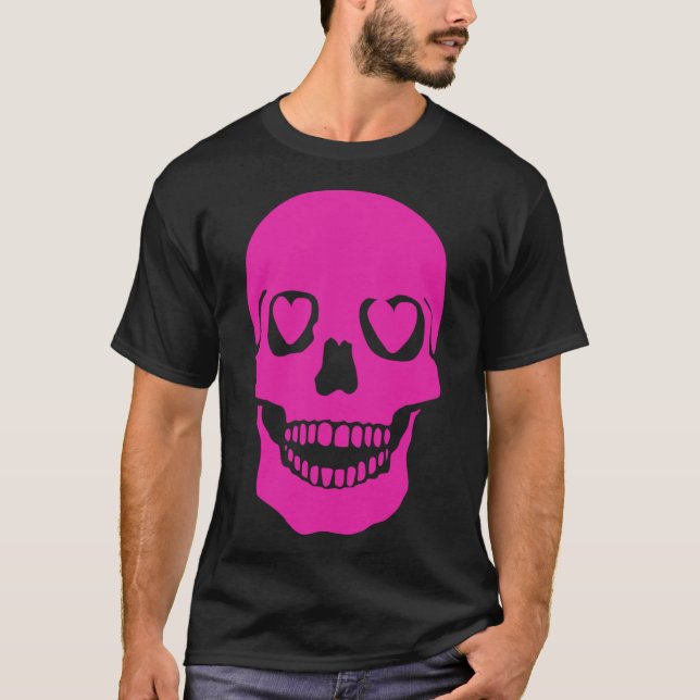Camiseta Fantástico ojos de corazón rosado de cráneo (Anverso)