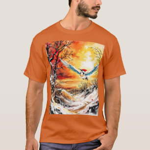 Camiseta Fantasy Cute Forest Woodpecker Sunset