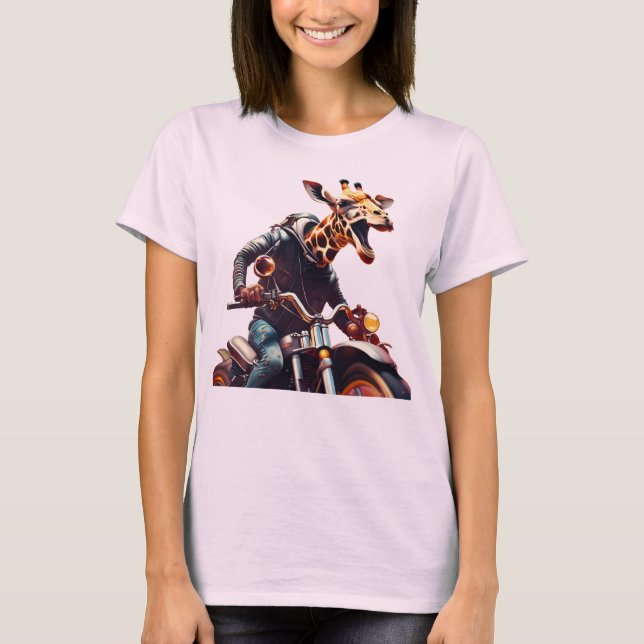 Camiseta Fantasy Cute Giraffe Riendo Bicicleta (Anverso)