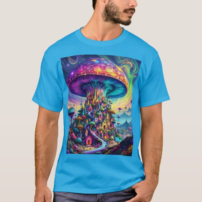 Camiseta Fantasy Cute Mushroom Cielos arcoiris (Anverso)