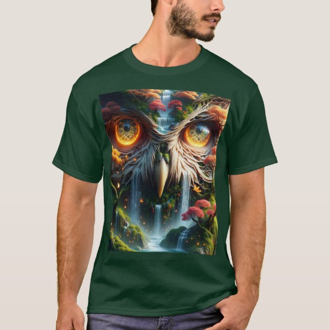 Camiseta Fantasy Cute Owl Waterfall Treys (Anverso)