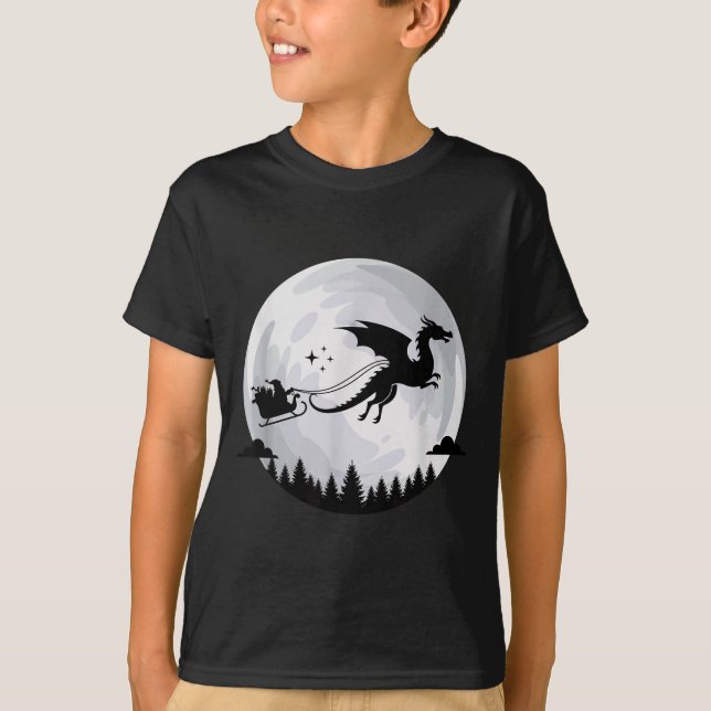 Camiseta Fantasy Dragon Moon Sleigh, Santa Pulled By Dragon (Anverso)