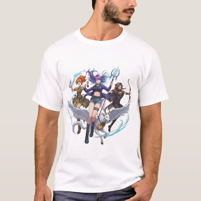 Camiseta Fantasy Magic Trio PNG, Anime Style Wizard, Archer (Anverso)