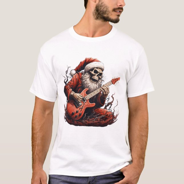 Camiseta Fantasy Skeleton Santa Jugando Guitar Woods (Anverso)
