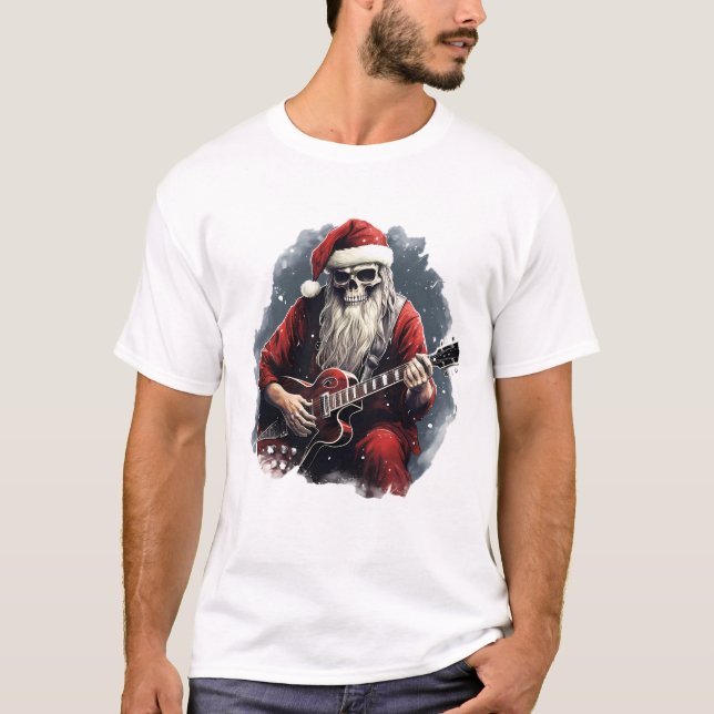 Camiseta Fantasy Skeleton Santa Jugando Noche de Guitarra (Anverso)