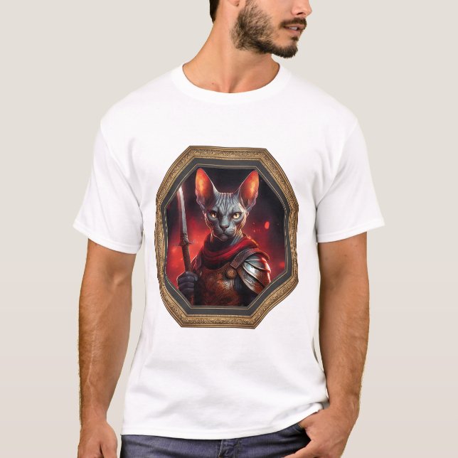 Camiseta Fantasy Sphinx Cat Warrior In Frame (Anverso)