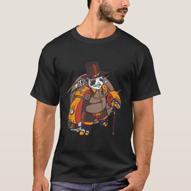 Camiseta Fantasy Steampunk Robot Metalizado Panda Mystical (Anverso)
