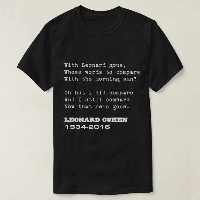 Camiseta Farewell homage to Leonard Cohen   (Diseño del anverso)